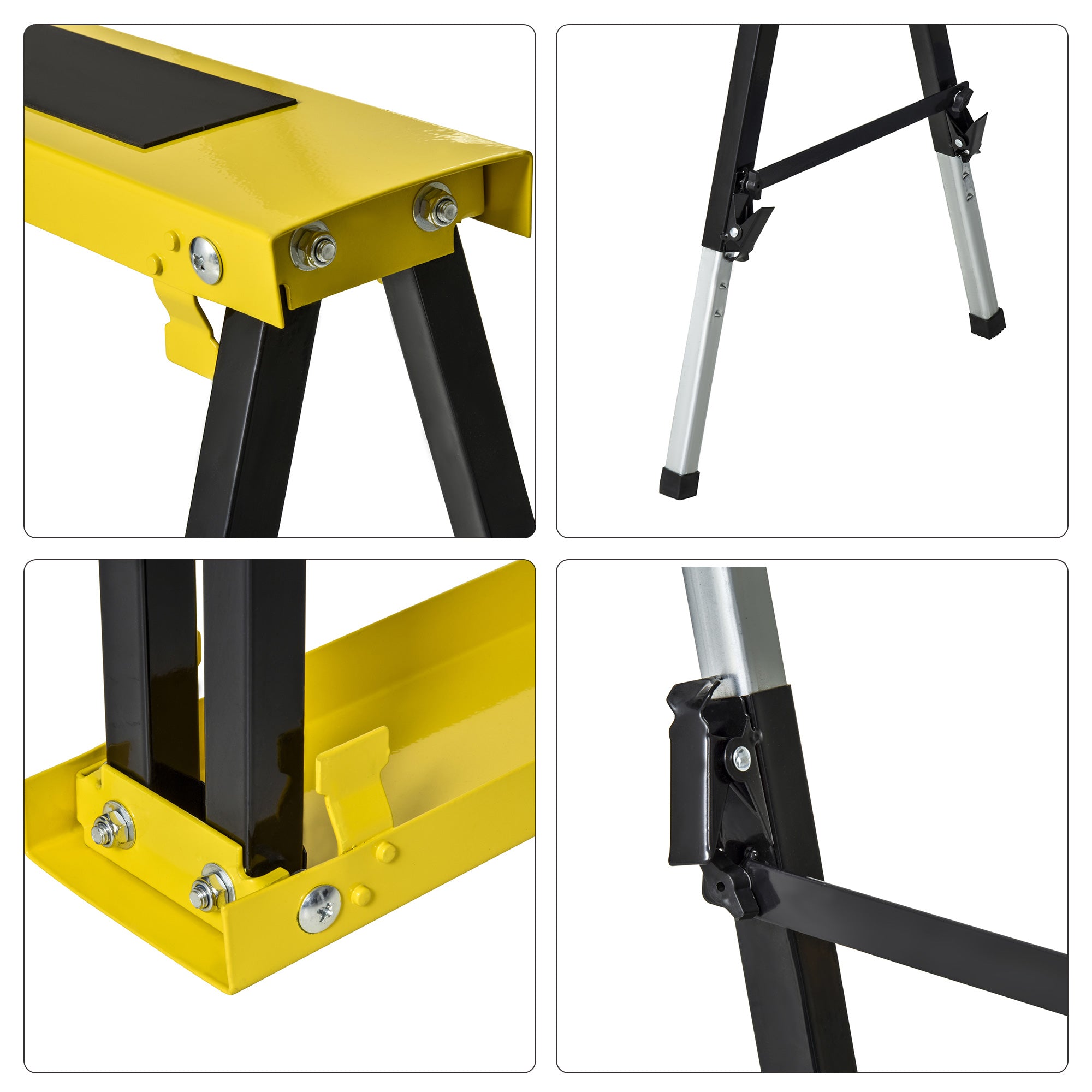 DURHAND 2PCS Saw Horse Twin Pack Folding Workbench Adjustable Metal Trestle Stands with Non-slip EVA Surface for Sawing Work Max Load 100kg 