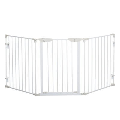 PawHut Pet Safety Gate, 3 Panels Playpen Fireplace, Metal Fence, Stair Barrier, Room Divider w/ Walk-Through Door - White 