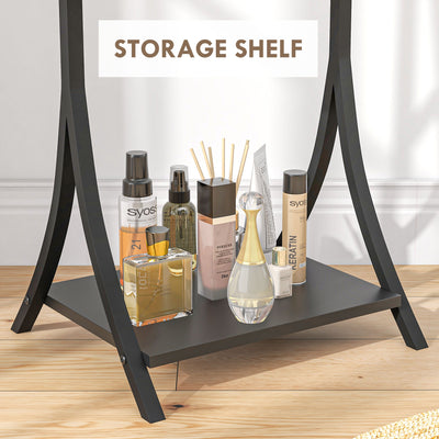 HOMCOM Free Standing Dressing Mirror, Full Length Mirror with Adjustable Angle, Storage Shelf for Living Room, Bedroom, Hallway 
