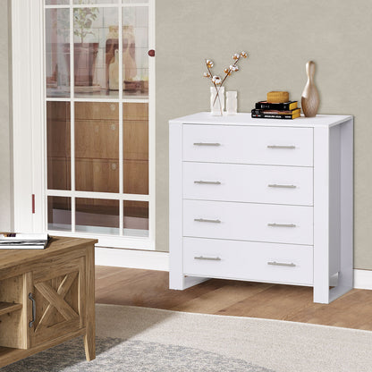 HOMCOM Chest Of 4 Drawers Storage Cabinet Bedroom Clothes w/Metal Handles Base Freestanding Unit Furnishing Living Room White 