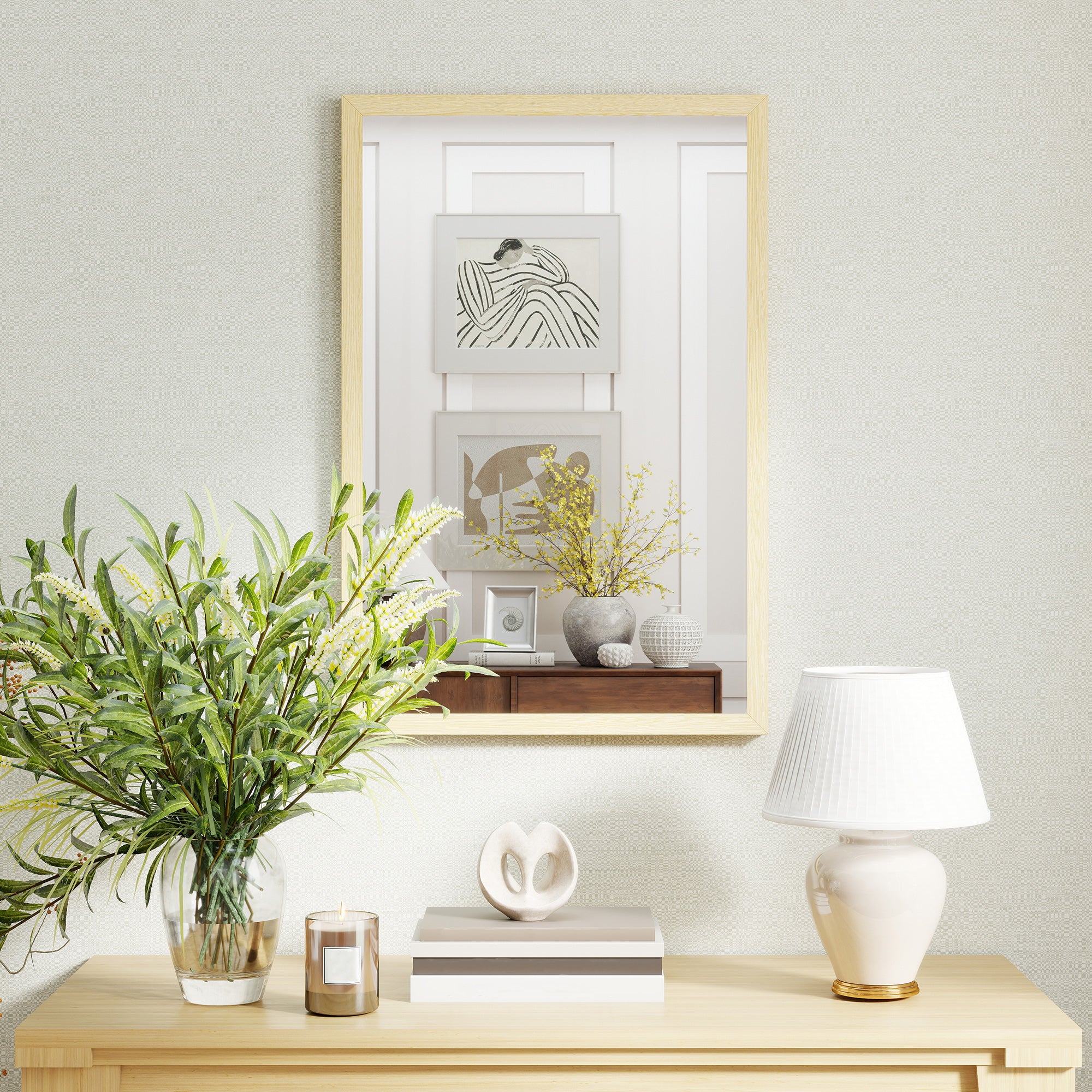HOMCOM Wall Bathroom Mirror, 60 x 40 cm Wall-Mounted Mirror for Living Room, Bedroom, Hallway, Natural Wood Finish 