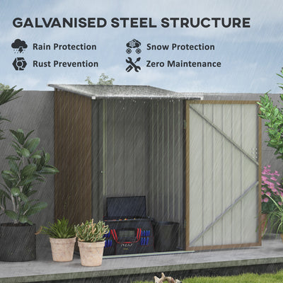 Outsunny 3.3 x 3.4ft Lean To Steel Garden Shed, with Locking Door - Brown/Grey 