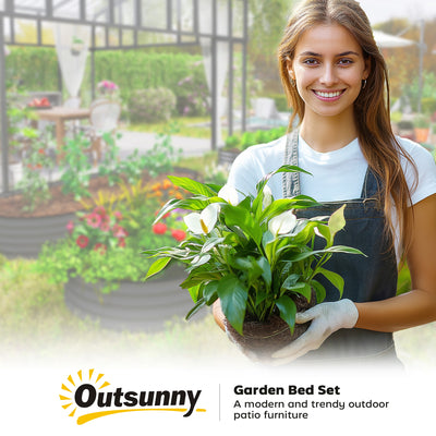 Outsunny Set of Two 181 x 93cm Steel Planters - Dark Grey 