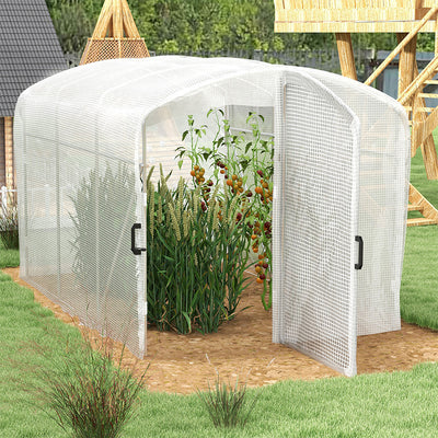 Outsunny Polytunnel Greenhouse Walk-in Grow House with UV-resistant PE Cover, Door and Galvanised Steel Frame, 2 x 2 x 2m, White 