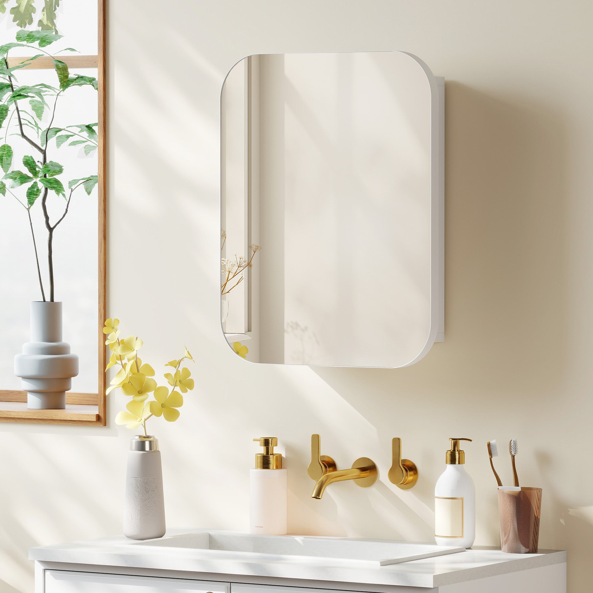 HOMCOM Bathroom Medicine Cabinet with Mirror, Bathroom Wall Cabinet with Adjustable Shelves, Soft Close Hinges, White 