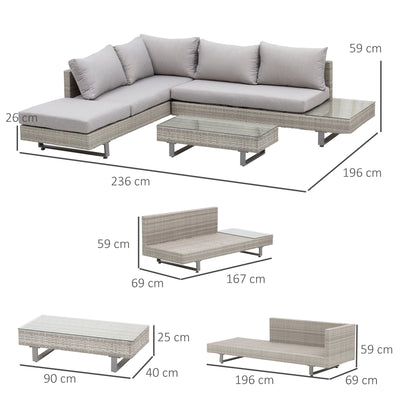 Outsunny Three-Piece Corner Rattan Set, with Glass Tables 