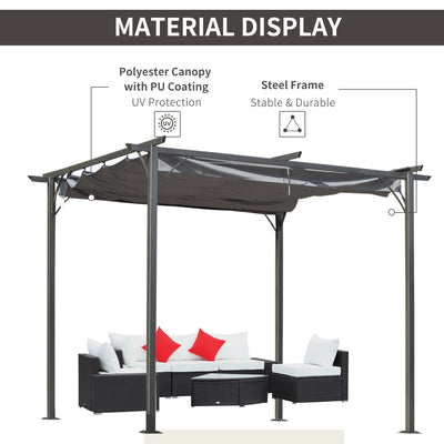 Outsunny 3 x 3(m) Metal Pergola with Retractable Roof, Garden Gazebo Metal Pergola Canopy. Outdoor Sun Shade Shelter for Party BBQ, Grey 