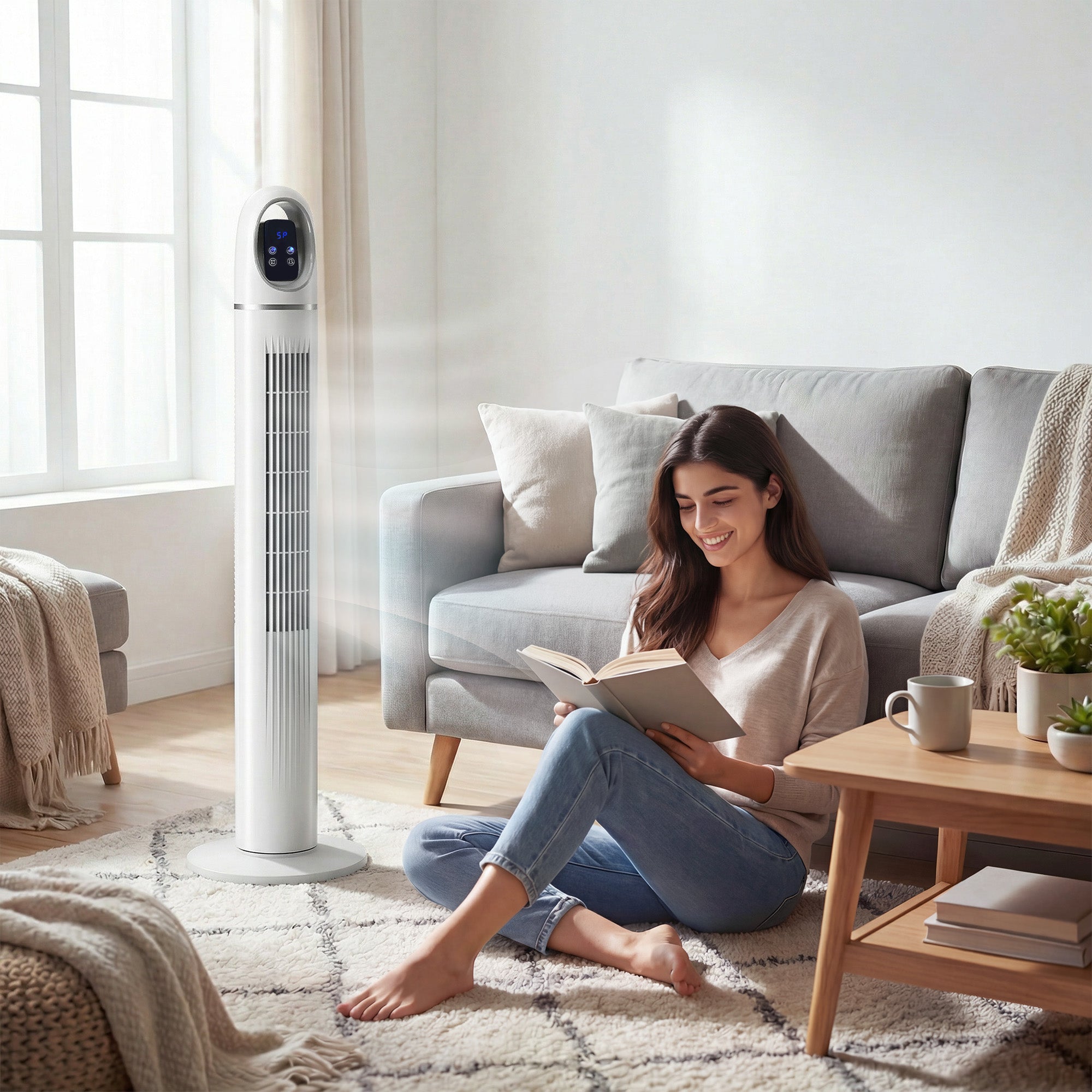 HOMCOM Tower Fan for Bedroom, Standing Floor Fan with Oscillating, 3 Modes, 3 Speeds, 24 Hour Timer, White 