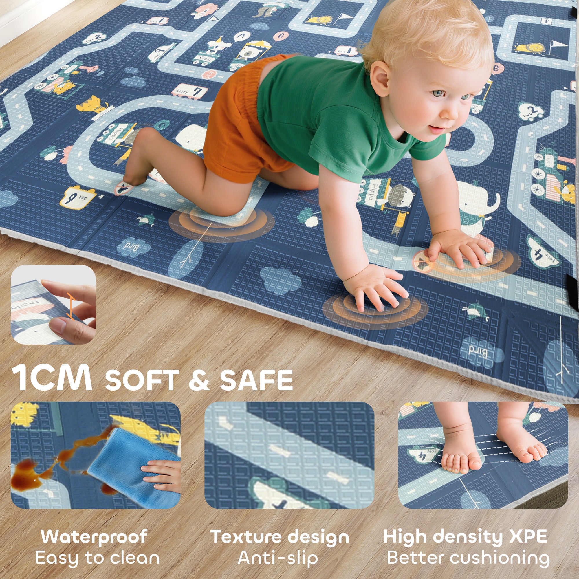 AIYAPLAY Foldable Baby Play Mat, Baby Playpen, Reversible Foam Playmat, Floor Mats for Toddlers, Traffic and Grey Diamond Theme 