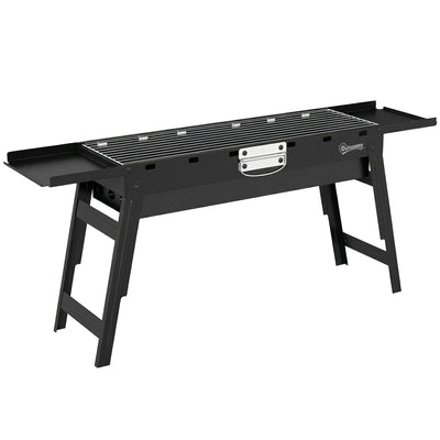Outsunny Portable BBQ Grill, Foldable Charcoal Grill for Camping and Picnics with 2 Side Shelves and Handle, Black 
