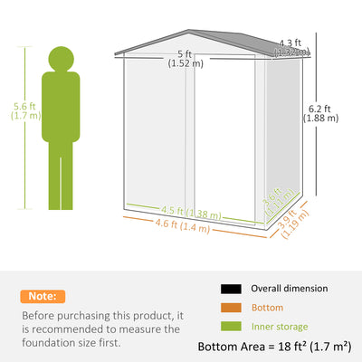 Outsunny 5ft x 4.3ft Outdoor Garden Storage Shed - Grey Wood Effect 