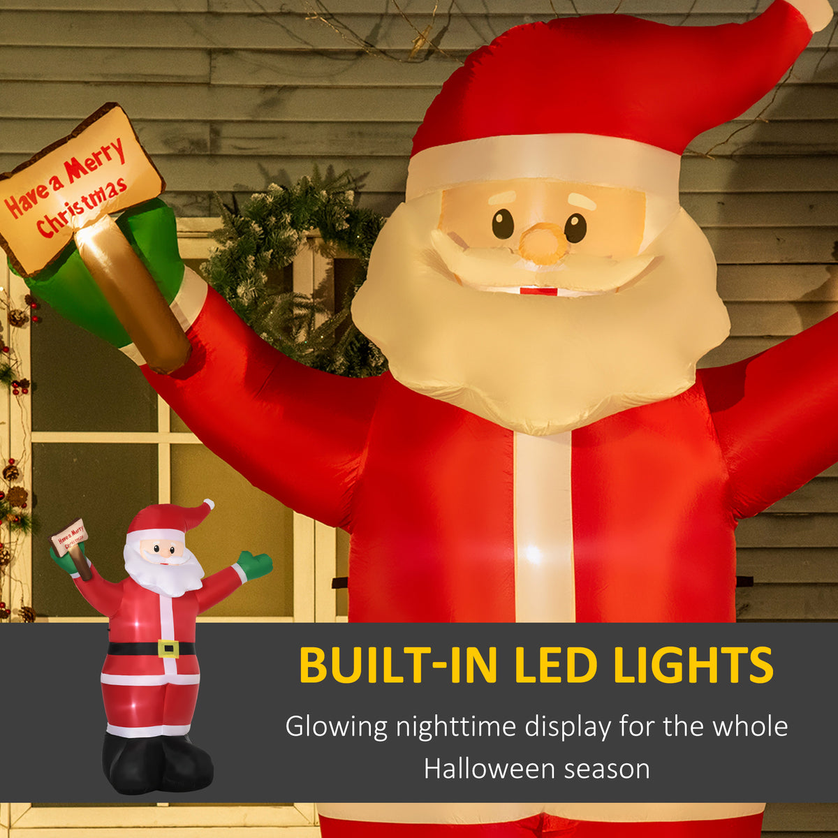 Outsunny 8ft Inflatable Christmas Santa Claus Holds Light Sign of Blessings, Blow-Up Outdoor LED Yard Display for Lawn Garden Party 