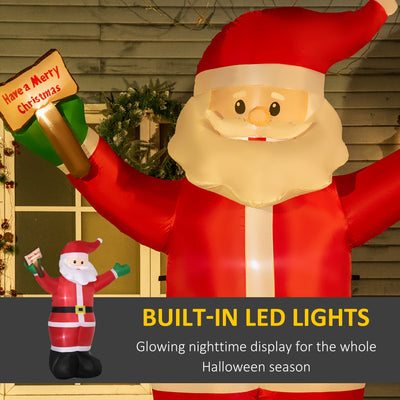 Outsunny 8ft Inflatable Christmas Santa Claus Holds Light Sign of Blessings, Blow-Up Outdoor LED Yard Display for Lawn Garden Party 