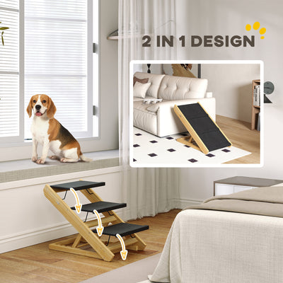 PawHut Adjustable Dog Steps Dog Ramp, 3-Step Non-slip Pet Stairs for Medium Sized Dogs, Foldable Dog Stairs for Bed Sofa 