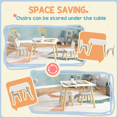 AIYAPLAY 3 Pcs Toddler Table and Chair Set, Kids Desk and 2 Chairs Set w/ Bunny Ear Backrest, for Nursery, Playroom 