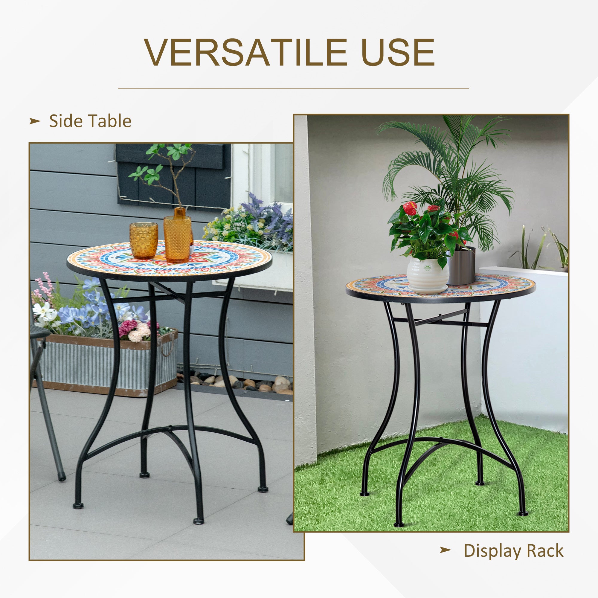 Outsunny Φ60cm Mosaic Outdoor Patio Table - Red 