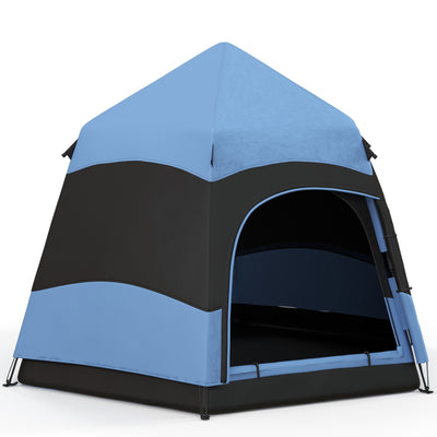 Outsunny Double Layer Dome Tent with Rainfly and Welded Floor, 4 Man Hexagon Pop Up Tent, Portable Camping Shelter with Hang Hook and Carry Bag, for Festival Hiking Family, Blue and Black 