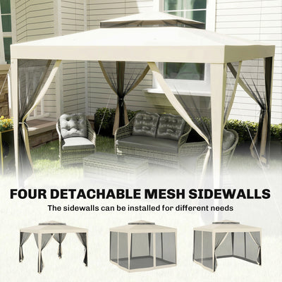 Outsunny 3 x 3 m Gazebo, Netting Party Tent, Patio Canopy Outdoor Event Shelter with Double Tier Roof, Beige 