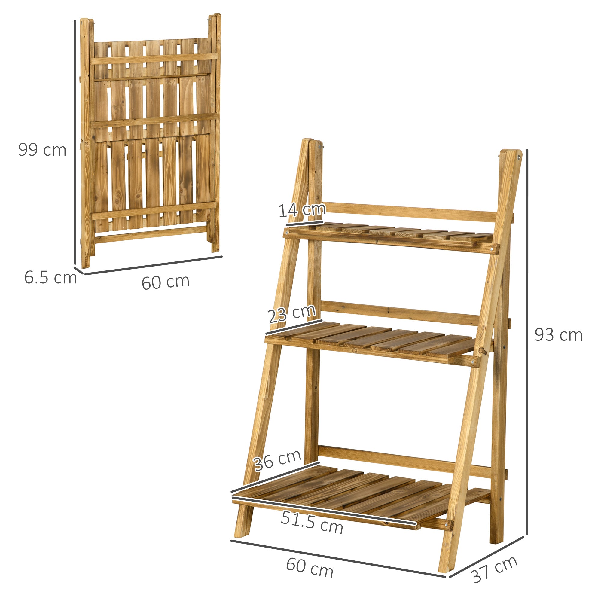 Outsunny Wooden Folding Flower Pot Stand 3 Tier Garden Planter Display Ladder Gardener Storage Shelves Rack Herb Holder (60L x 37W x 93H cm) 