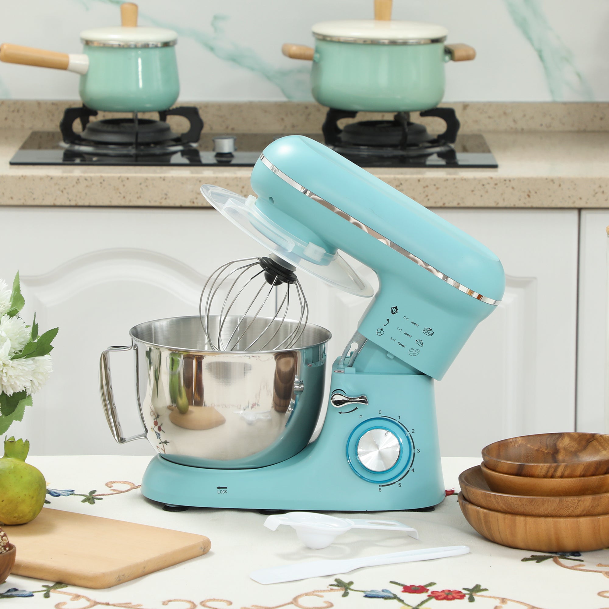 HOMCOM 1300W Kitchen Stand Mixer, with Accessories - Blue