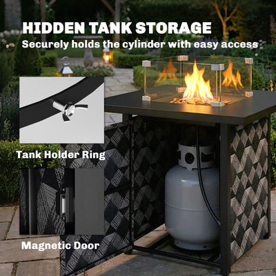 Outsunny Square Propane Gas Fire Pit Table,12 KW Firepit Outdoor Patio Heater with Glass Wind Guard, Lava Rocks, Gas Tank Holder 