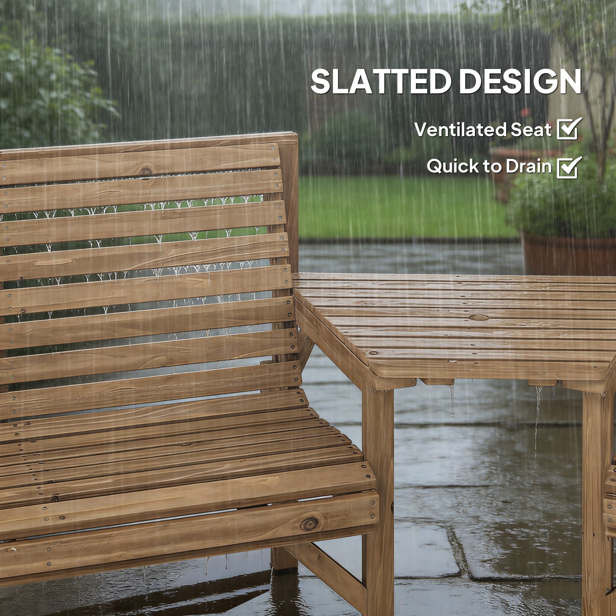 Outsunny Wooden Garden Furniture Set , 1 Chair, 1 Bench and Detachable Table, Natural Wood Finish 
