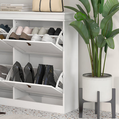 HOMCOM Slim Shoe Cabinet, Shoe Cabinet with 4 Drop-Down Drawers, 105W x 24D x 82.5H cm,  White 