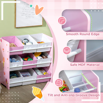 ZONEKIZ Kids Storage Rack, with Nine Removable Baskets, for Nursery, Bedroom, Playroom - Pink 