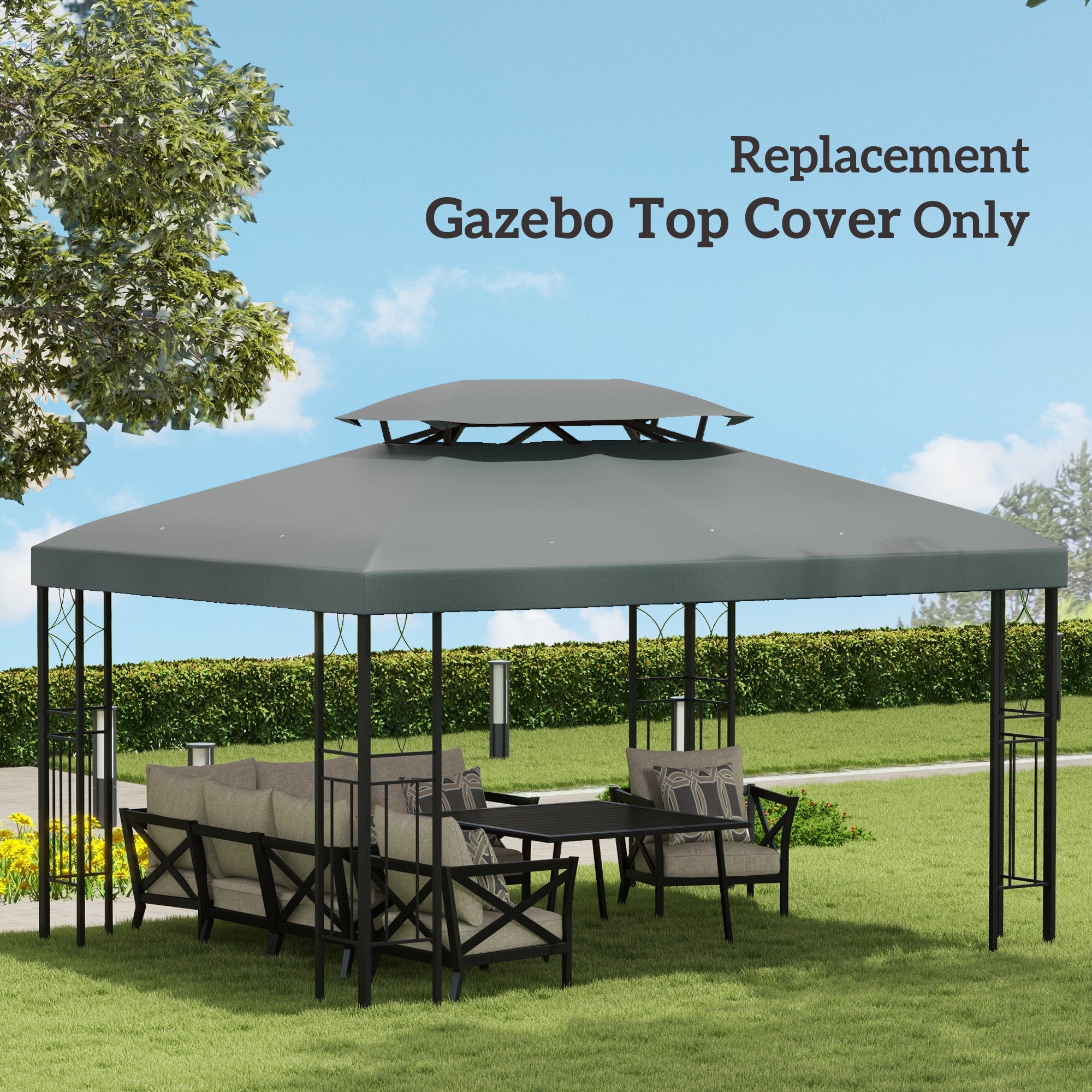 Outsunny Gazebo Roof Replacement, for 3 x 4m Frames - Grey 