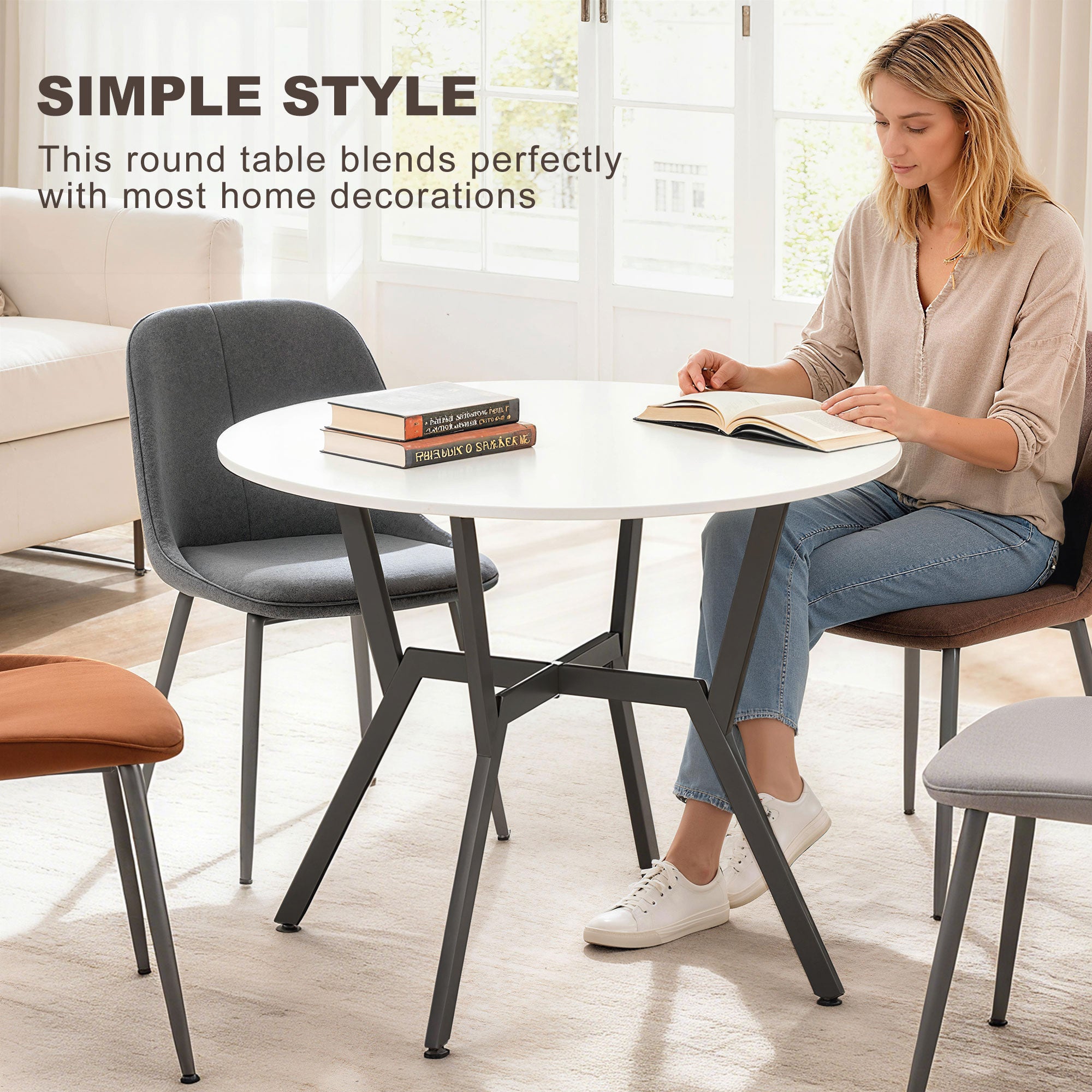 HOMCOM Dining Table, Round Kitchen Table with Black Legs for Living Room, Dining Room 90 x 76 cm, High Gloss White 