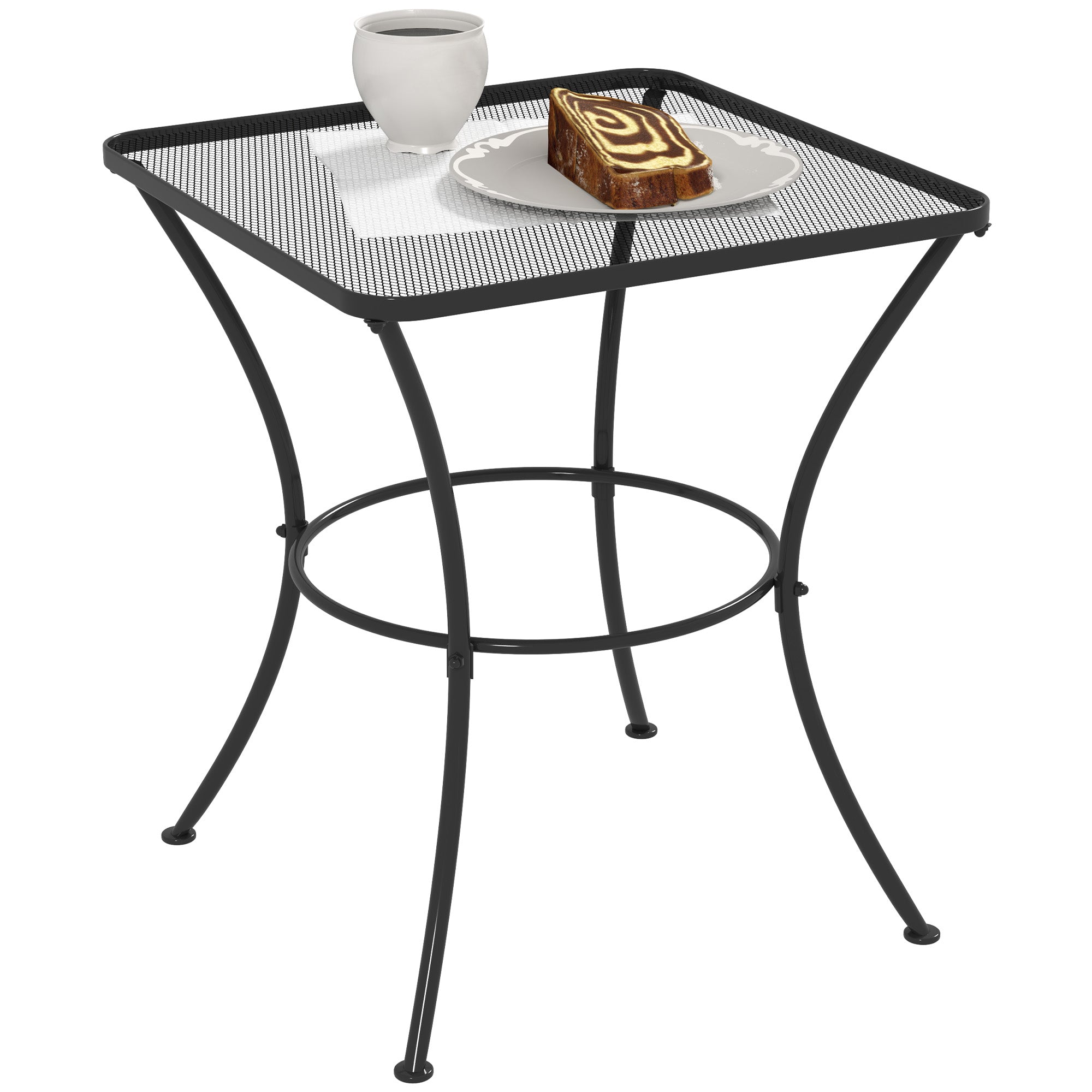 Outsunny 60cm Square Garden Table, Outdoor Metal Bistro Side Desk with Mesh Top, Black 