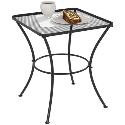 Outsunny 60cm Square Garden Table, Outdoor Metal Bistro Side Desk with Mesh Top, Black 