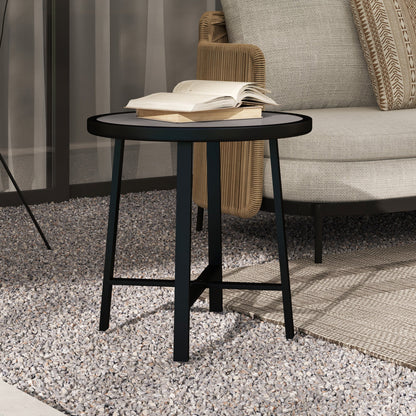 Outsunny Round Small Garden Table, 50.5cm Outdoor Side Table with SPC Tabletop, Metal Frame and Anti-slip Foot Pads for Garden, Balcony, Grey Wood Effect 