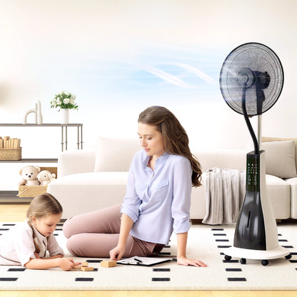 HOMCOM Pedestal Fan with Water Mist Spray, Spray Misting Fan with 75° Oscillation, Tilt Head, 3 Speeds, 3 Modes, 3 Mist, 3L Water Tank, Wheels, for Home, 125 cm