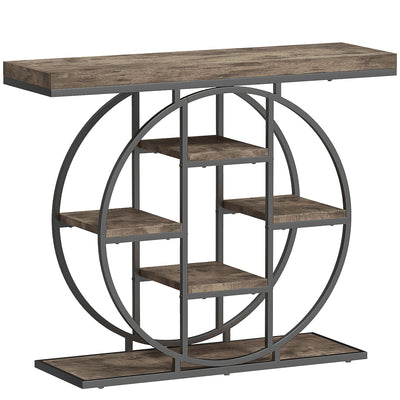 HOMCOM Industrial Console Table with Storage Shelves - Rustic Brown 