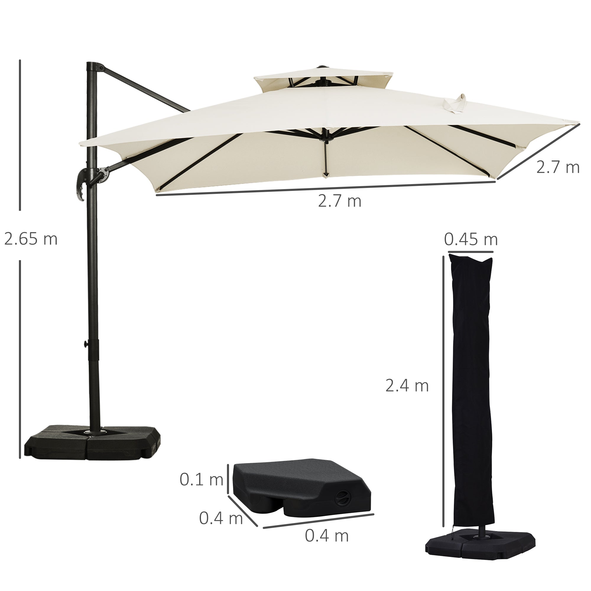 Outsunny Steel Frame Outdoor Roma Cantilever Umbrella 