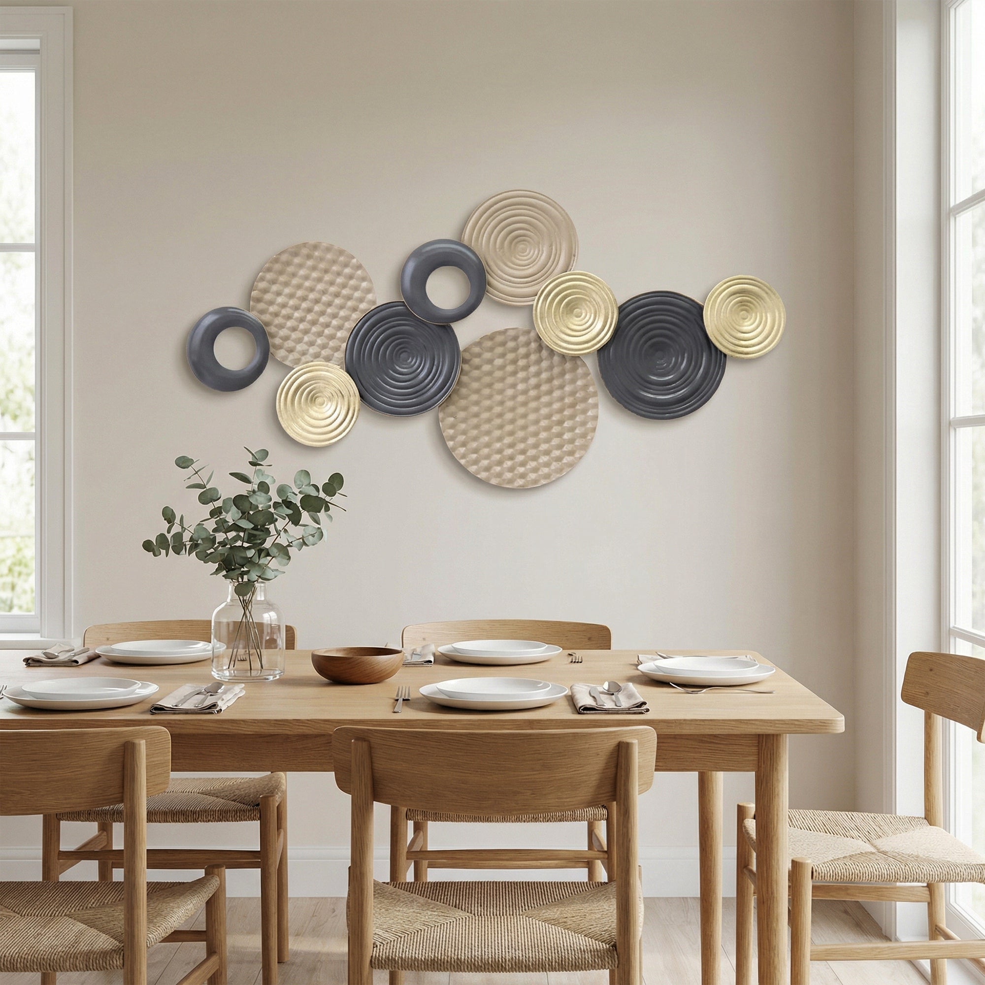 HOMCOM Metal Wall Art, Modern Hanging Wall Decor with Multi-Disc Design for Living Room Bedroom Dining Room 