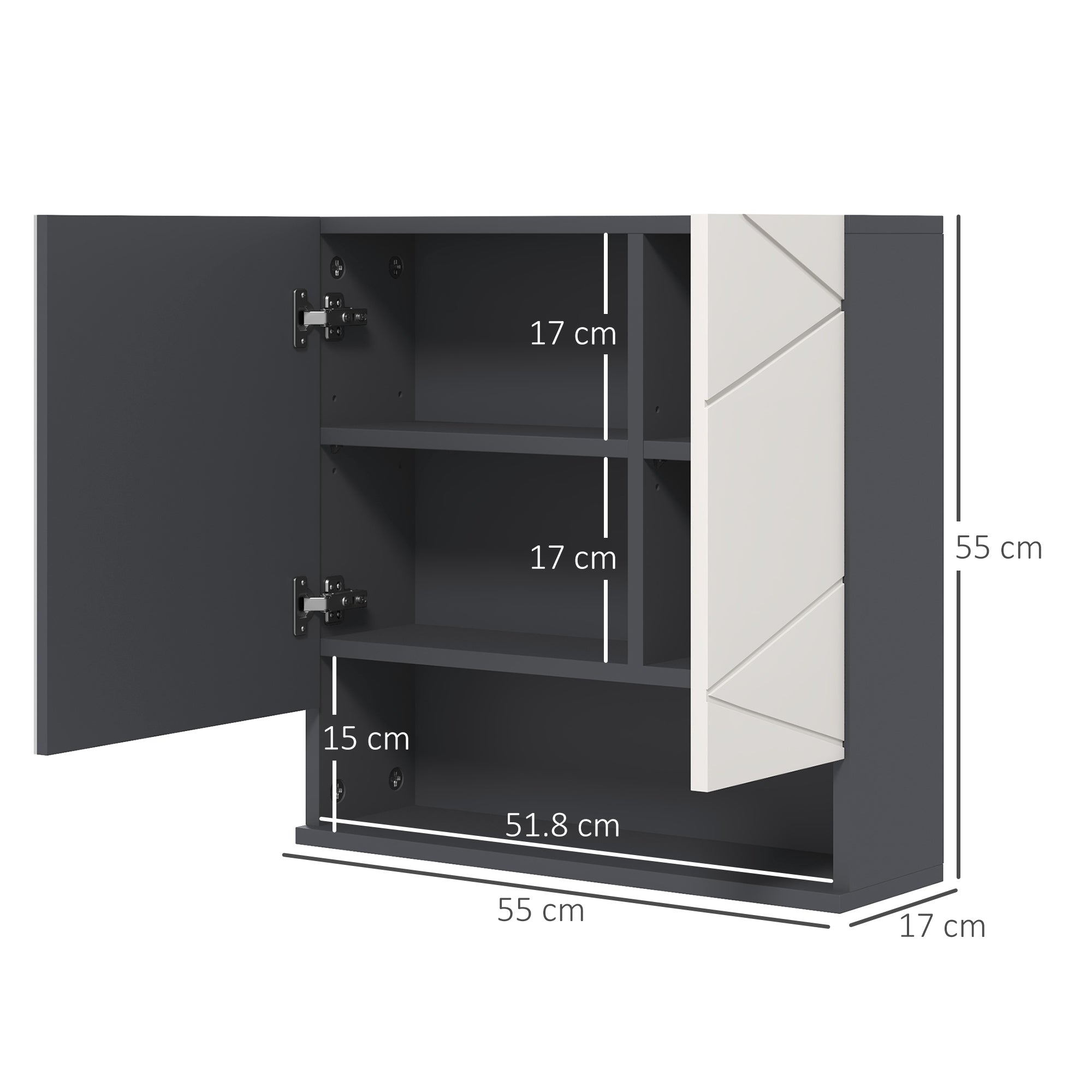kleankin Bathroom Mirror Cabinet, Wall Mounted Bathroom Storage Cupboard with Adjustable Shelves, 55W x 17D x 55Hcm, Light Grey 