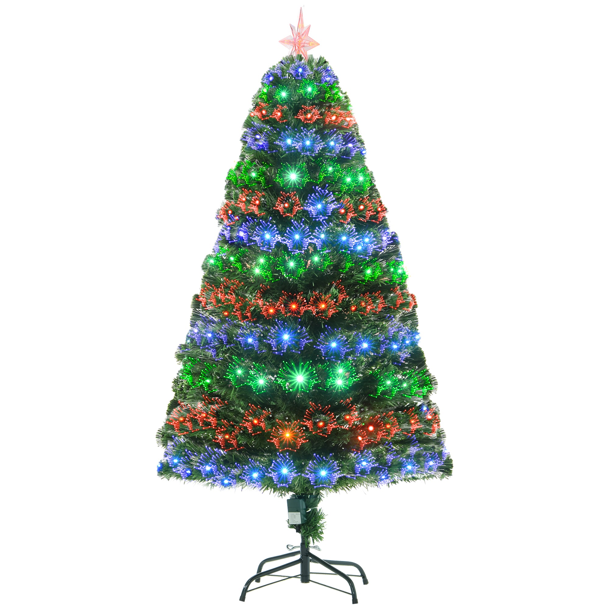 HOMCOM 5 Feet Prelit Artificial Christmas Tree with Multi-Coloured Fiber Optic LED Light, Holiday Home Xmas Decoration, Green 
