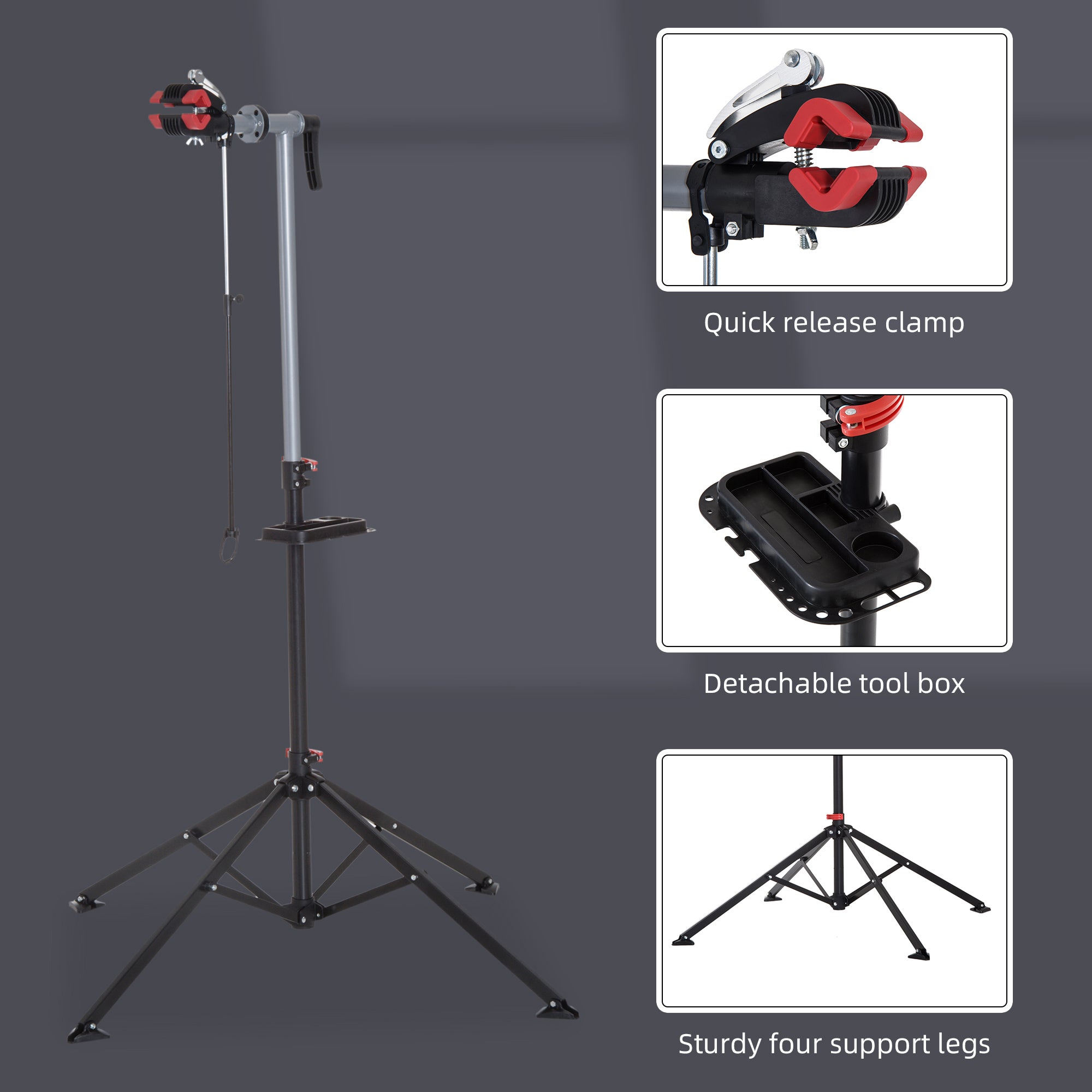 HOMCOM Folding Bike Repair Stand Bicycle Bike Stand For Maintenance Display Cycle Rack with Tool Tray, Height Adjustable 