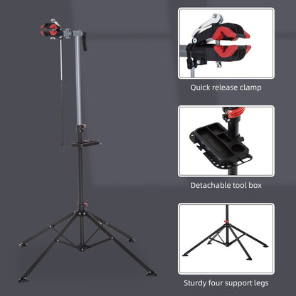 HOMCOM Folding Bike Repair Stand Bicycle Bike Stand For Maintenance Display Cycle Rack with Tool Tray, Height Adjustable 