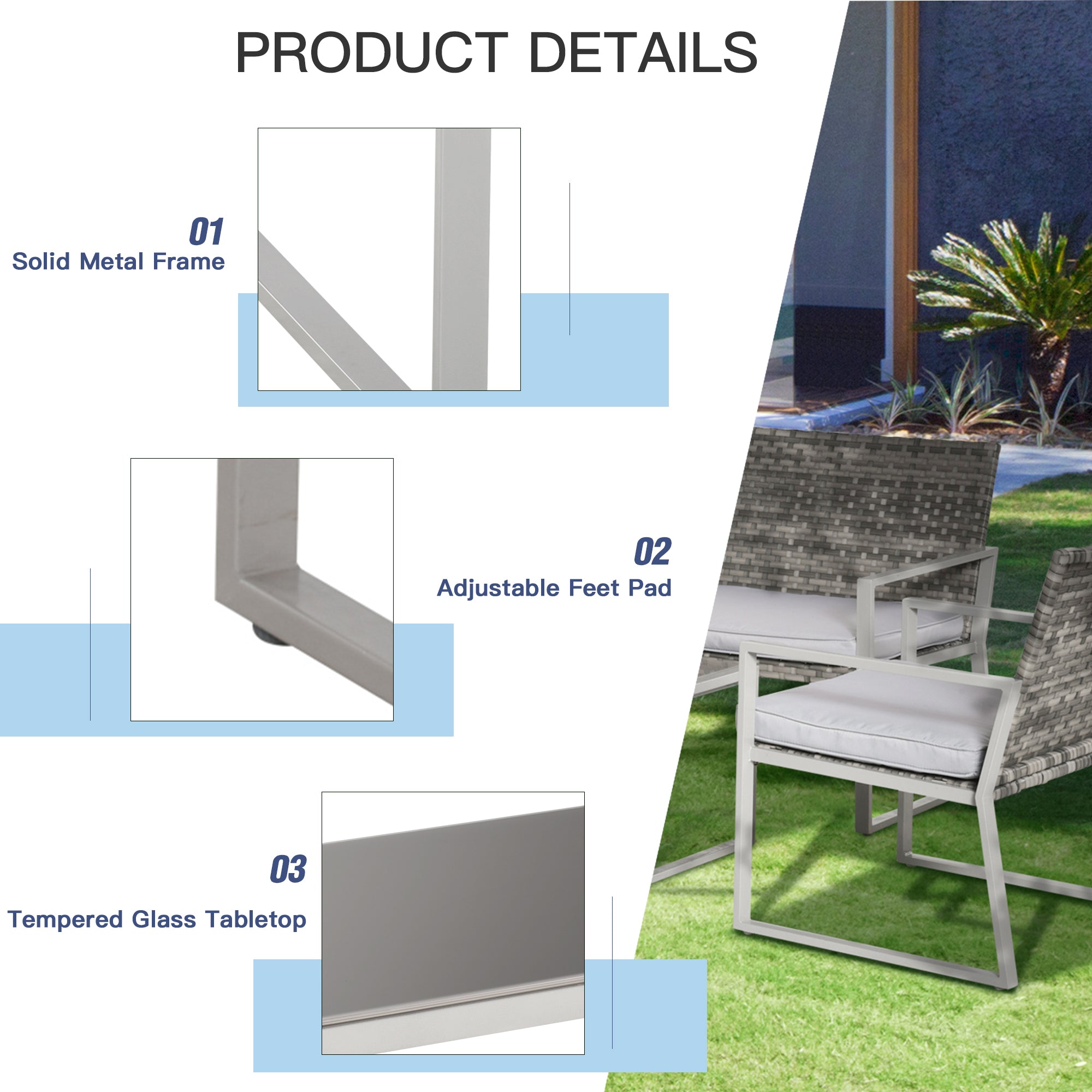 Outsunny 4PC Rattan Garden Furniture Set 2 Single Sofa Arm Chairs 1 Bench with Cushions & Coffee Table Patio Backyard Wicker Weave 