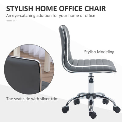 HOMCOM Adjustable Swivel Office Chair with Armless Mid-Back in PU Leather and Chrome Base - Dark Grey 