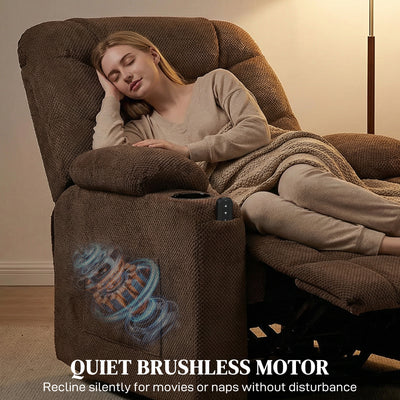 HOMCOM Electric Massage Recliner Armchair with Vibration, Heat, Whisper-Quiet Motor, Memory Function, Fleece Power Reclining Chair with Spring Pack, USB Port, Footrest, Side Pocket, Cup Holders, Brown 