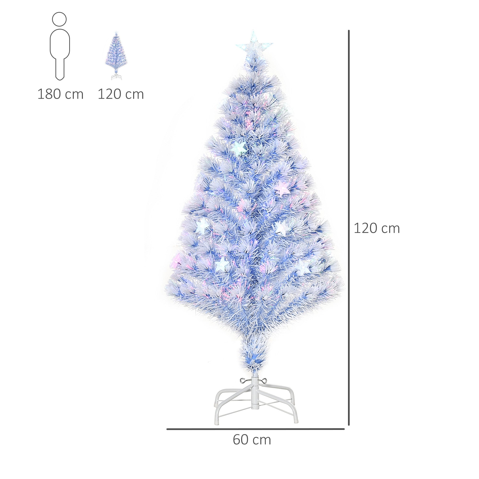HOMCOM 4FT Artificial Fibre Optic Christmas Tree Seasonal Decoration w/ LED Lights Pre-Lit Easy Store White Blue 