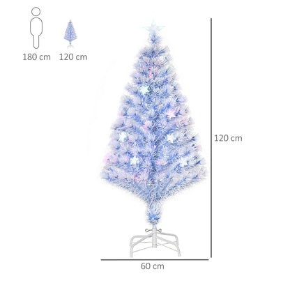 HOMCOM 4FT Artificial Fibre Optic Christmas Tree Seasonal Decoration w/ LED Lights Pre-Lit Easy Store White Blue 