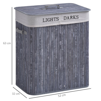 HOMCOM 100L Collapsible Natural Wood  Laundry Hamper Organizer Clothes Washing Basket Bin Storage Box w/Lid Removable Lining 52x32x63cm, Grey 