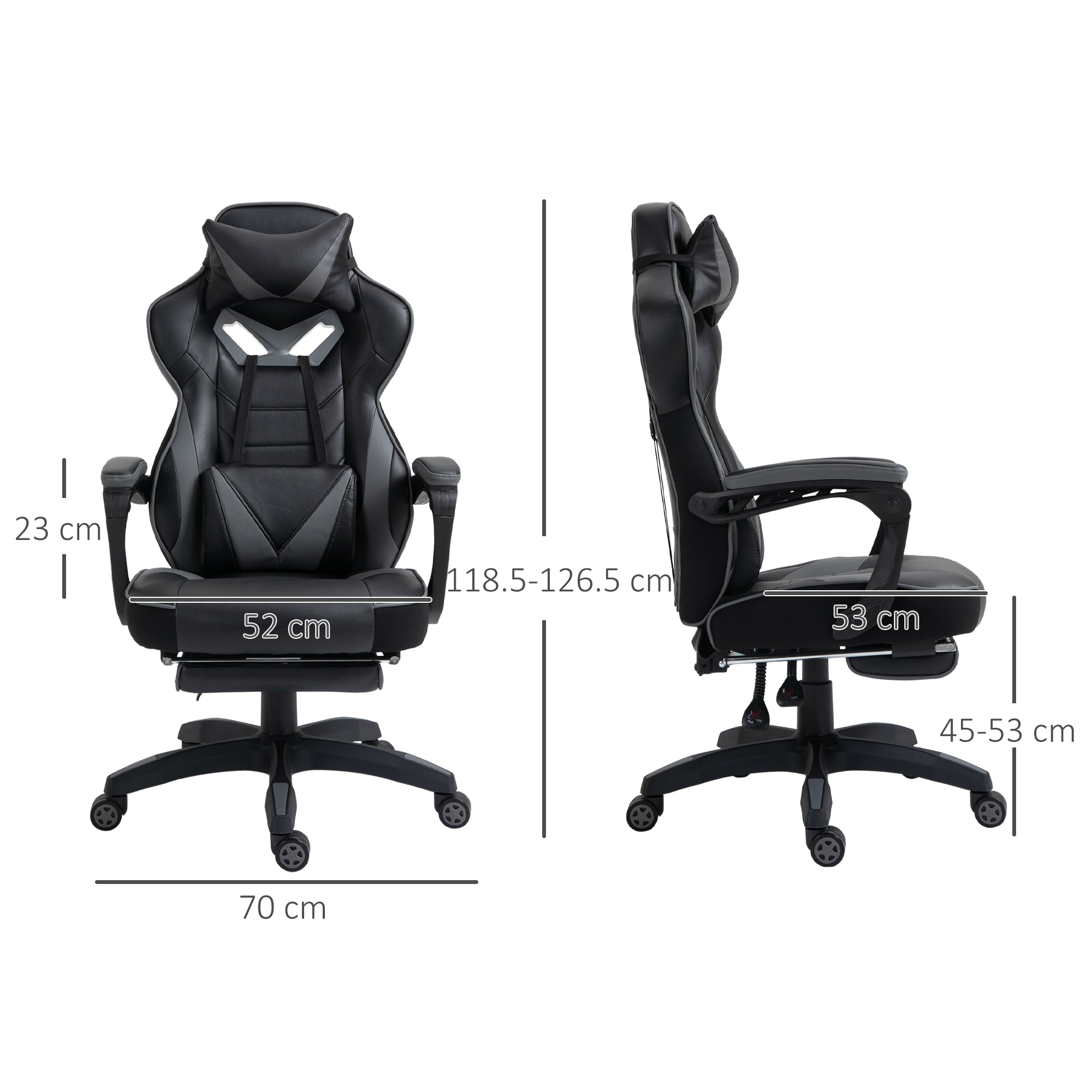 Vinsetto Computer Gaming Chair, Racing Desk Chair with Lumbar Support and Footrest, PU Leather Gamer Chair with Headrest and Swivel Wheels for Home, Grey 