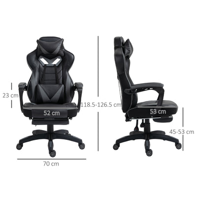 Vinsetto Computer Gaming Chair, Racing Desk Chair with Lumbar Support and Footrest, PU Leather Gamer Chair with Headrest and Swivel Wheels for Home, Grey 
