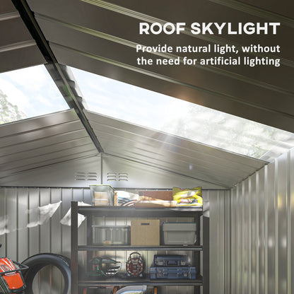 Outsunny Garden Storage Shed, Metal Outdoor Storage Shed House with Foundation Kit, Ventilation, Doors, 9 x 6FT, Grey